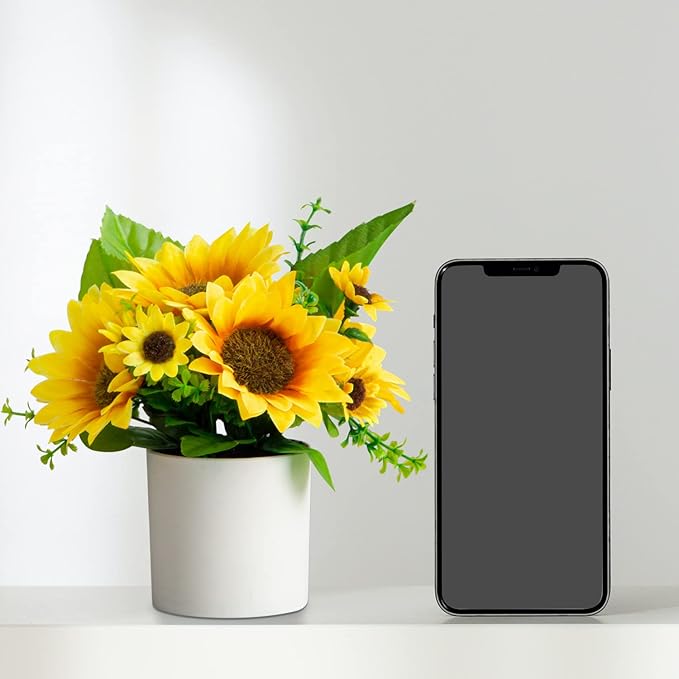XONOR Artificial Flowers – 4Pcs Potted Mini Fake Sunflowers for Home Decor Party Wedding Office Patio Table Desk Decoration