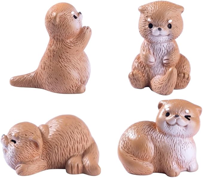 49 Pcs Mini Resin Animals Miniature Otters Figures Resin Otters Cake Toppers for DIY Fairy Garden Moss Landscape Cake Decoration