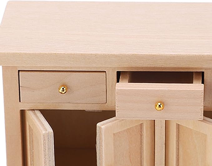 1:12 Scale Birch Dollhouse Storage Cabinet - Miniature Living Room Furniture for Dollhouses (Wood Color)