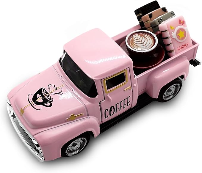 Coffee Decor for Coffee Bar Vintage Metal Truck with Mini Fake Books and Coffee Farmhouse Pink Christmas Tiered Tray Decor Coffee Station Tabletop Coffee Ghost Sign Rustic Coffee Table Centerpiece