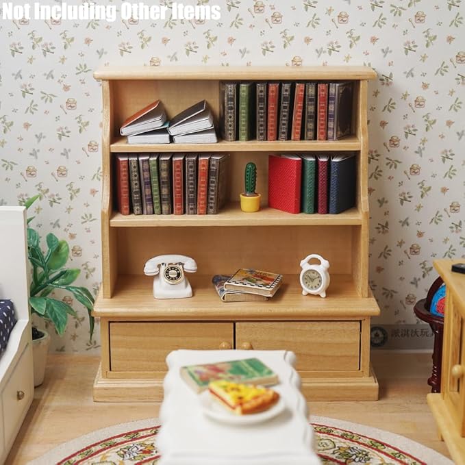 Odoria Dollhouse Bookcase Shelf Miniature: 1/12 Scale Bookshelf Storage for Living Room Antique Retro - Mini Library Wall Display Cabinet - Tiny Wood Furniture Vintage