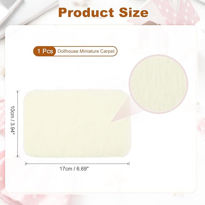uxcell Dollhouse Miniature Carpet, 1:12 Fluffy Doll House Rugs Prop Small House Accessories for Doll House Furniture Decor Play, Beige Oval