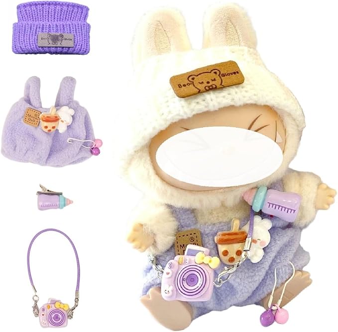 Clothes for LABUBU 17cm Doll (NO Doll),Outfit for LABUBU,Dress and Hairpin Set for LABUBU Dress Up,Accessories for LABUBU