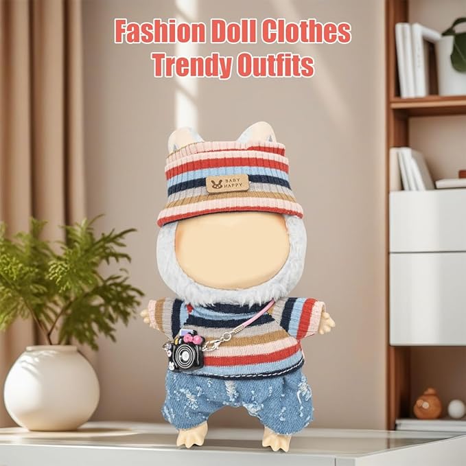 Clothes for Lububu 17cm Dolls(NO Doll) for Lububu Doll Outfits with Accessories Suit for Lububu Cute Stylish Dress Up Set Blue Pants