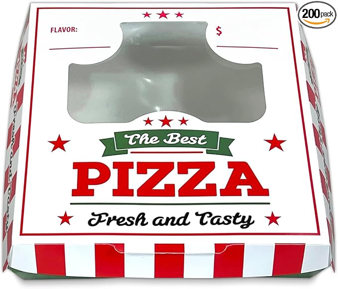 Olympak UPDATED Individual Pizza Box | Disposable Mini Pizza Box with Clear Window | Easy Clamshell, Thick & Sturdy | Grease-resistant, Microwave & Freezer-safe | 200/Case (6" L x 6" W x 1.75" H)