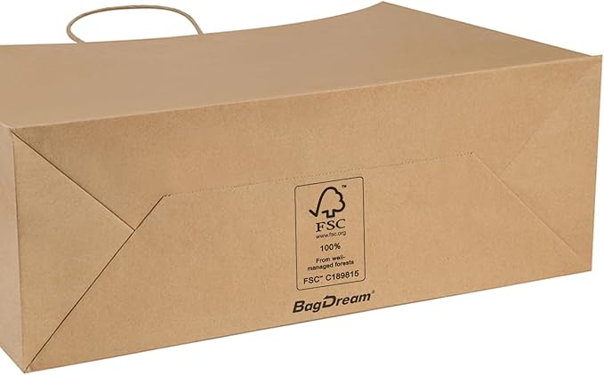 BagDream 100Pcs 16x6x12 Inches Kraft Paper Bags with Handles Bulk Shopping Bags for Gifts, Grocery, Merchandise, Recycled Large Brown Paper Sacks
