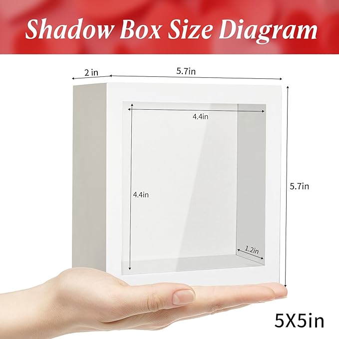5x5 Shadow Box Picture Frame Display Case with Soft Linen Back-Thickened Panel,Small Mini White Deep Shadow Memory Box Frame 5x5 for Insect Display Pet Photo Memorial Flower Craft
