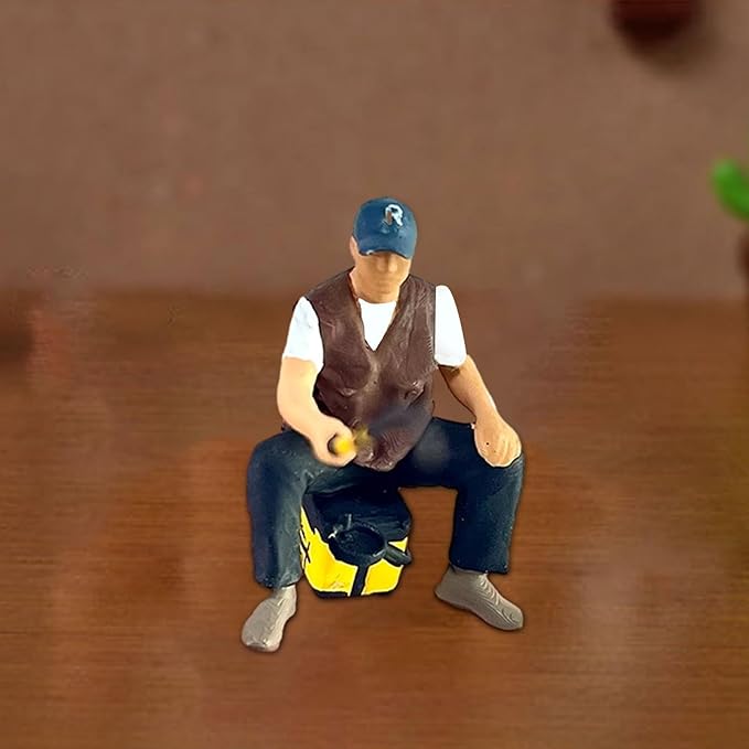 1/64 Scale Fishing Figure Tiny People Model Craft Photography Props Novelty Scene Artwork Mini Landscape Accessories Ornament, Sit Fishing