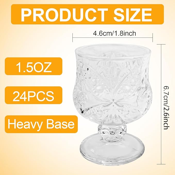 BUWUSMU 24 Pcs Shot Glass Bulk Set 1.5 oz Mini Cute Shot Glasses Cordial Glasses with Stem Sherry Glasses Clear Shot Glassware for Wine Liqueur Tequila Whiskey Beverage Wedding Party Bar Supplies
