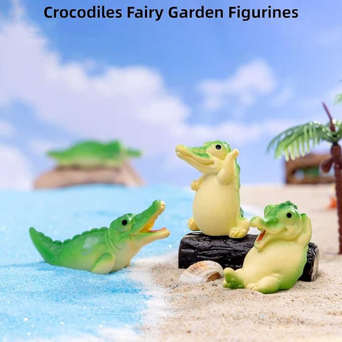 Crocodiles Fairy Garden Accessories, Cute Crocodile Miniature Figurines, Realistic Fairy Garden Kit for Micro Landscape, Party, Terrarium Crafts, Cake Topper, Car Decor, Home Decor, Bonsai Craft, DIY