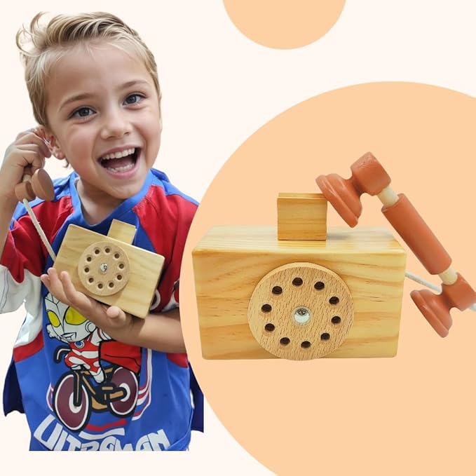 Ring Ring Telephone - Solid Wood Retro Chorded Dial Phone -1 pcs Toy Telephone-Pretend Play Toy Telephone -Role-Playing - Boost Communication Skills and Language Development - Age 3+ (1)