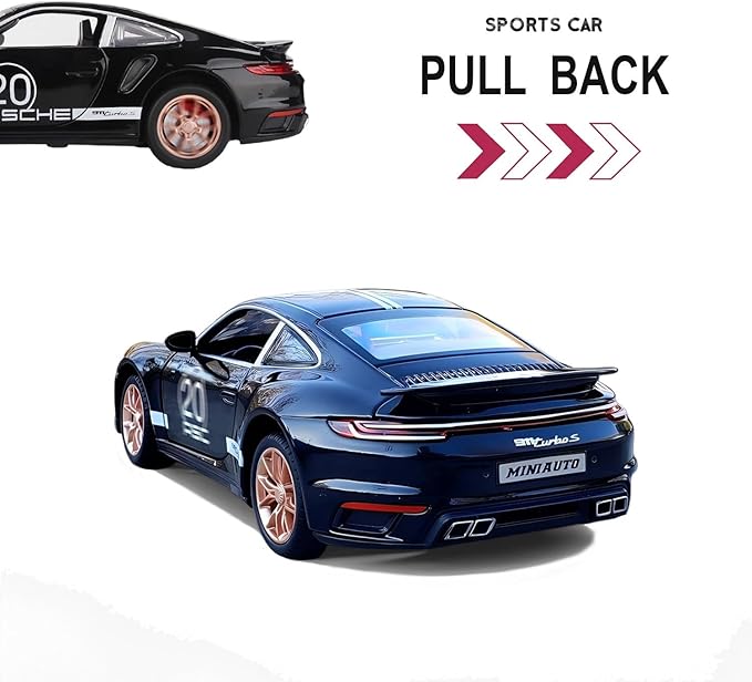 Toy Cars for Kids Ags 3+ Turbo S Alloy Diecast Model Cars,Pull Back Car Toy with Light and Sound Sports Race Car Gifts for Boys Age 3-8 Black
