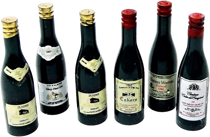 Melody Jane Dollhouse 6 Wine Bottles Red & White Miniature Bar Pub Accessory
