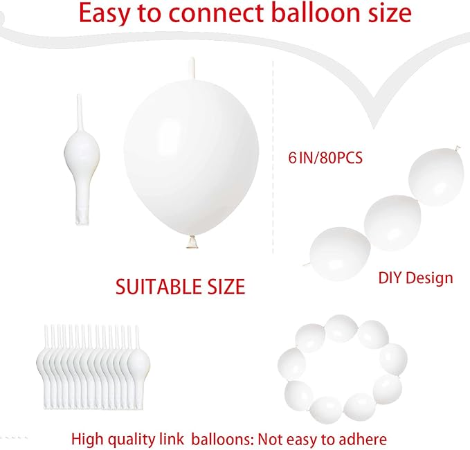 ADIDO EVA Link Balloons 6 Inch White Latex Quick Linkale Balloon 80 Pcs for Birthday, Halloween, Christmas, Party Festival Decorations