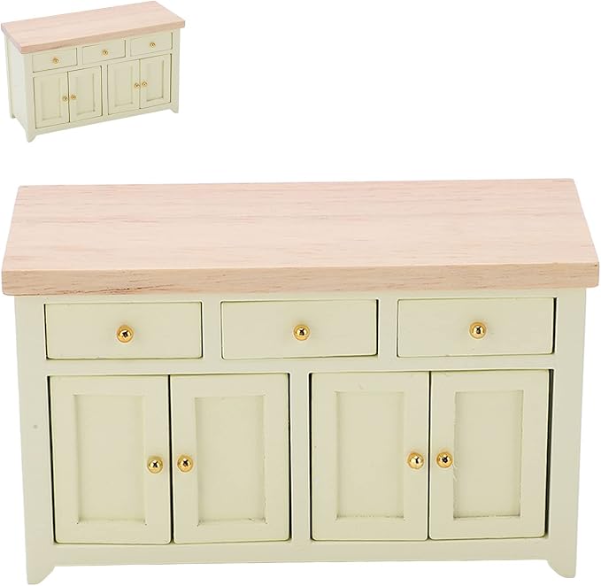 Dollhouse Cabinet 1:12 Scale Miniature Living Room Furniture Handcrafted Birch Storage Cabinet for Dollhouse Decor Kids Gift (Cream Color)