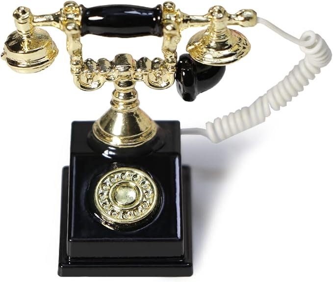 Dollhouse Telephone 1:12 Miniature Vintage Rotary Phone Model Desk Decoration Retro Mini Accessorries for Artificial House Living Room Scene (Black)