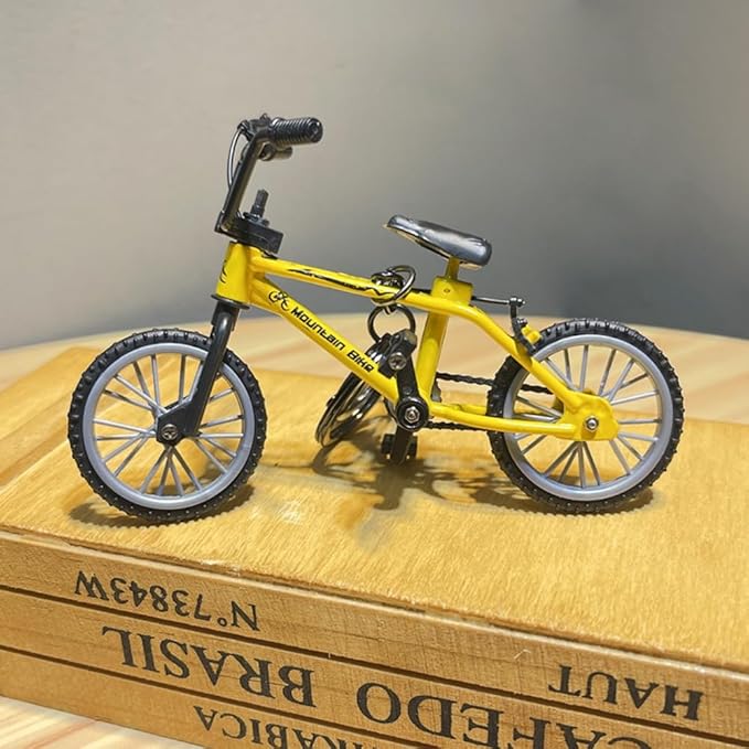 1/18 Scale Mini Diecast Mountain Bike, Finger Bicycle Model, Desktop Decor Art Craft (Yellow)