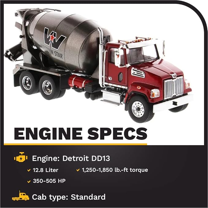 Diecast Masters Western Star 4700 SF Concrete Mixer Metallic Red with Gray Body 1/50 Diecast Model