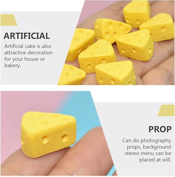 TOYANDONA 100 Pcs Miniature Kitchen Food Cheese, Artificial Cheese Models Simulation Triangle Cheesecake Food Figurines Mini Food DIY Decor Ornament for Dollhouse Decoration