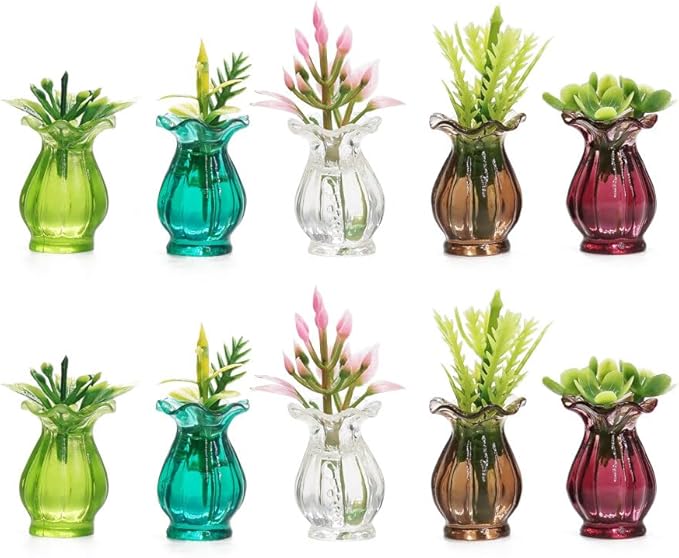 Odoria 1/12 Miniature Flower in Vase Dollhouse Decoration Accessories, 10Pcs