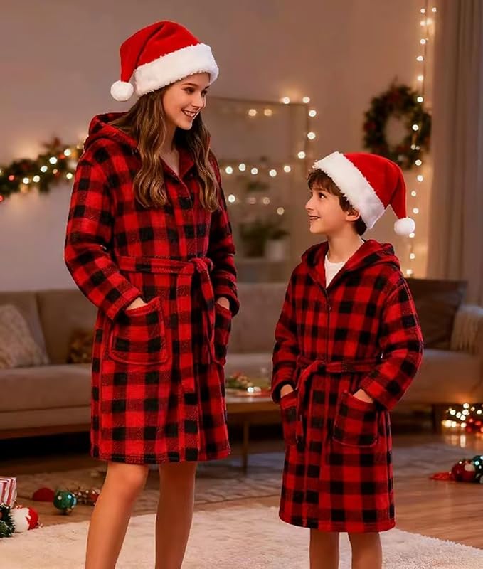 Boys Fleece Robe Hooded Toddler Soft Bathrobe Pajamas Sleepwear for Kids Girls 2-16 Years