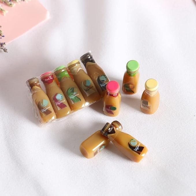 Dollhouse Decoration Accessories, 1:12 Dollhouse Ornament 5 Pcs Mini Bottled Coffee Drink Set