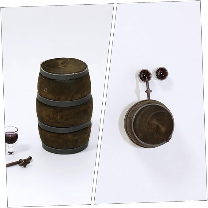KONTONTY Mini Wooden Beer Barrel with Faucet Miniature Fairy Garden Decor Vintage Small Wine Container Dollhouse Accessories for Creative Home Model Display