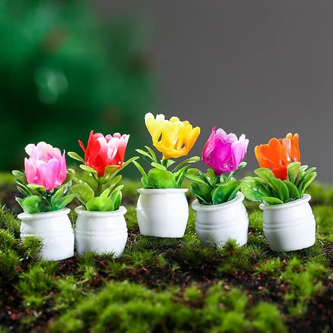 10 Pack Miniature Flowers for Fairy Garden Accessories Tiny Flower Figurines Little Mini Doll House Flowers Figures Micro Landscape Terrarium Dollhouse Craft Decorations Valentines Day Gifts Colorful