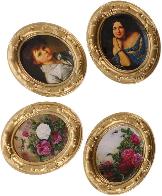 Vintage Mini Metal Dollhouse Decor Furniture Kit Flower Picture Photo Frame for 1:12 Dolls House Miniature Accessories #B