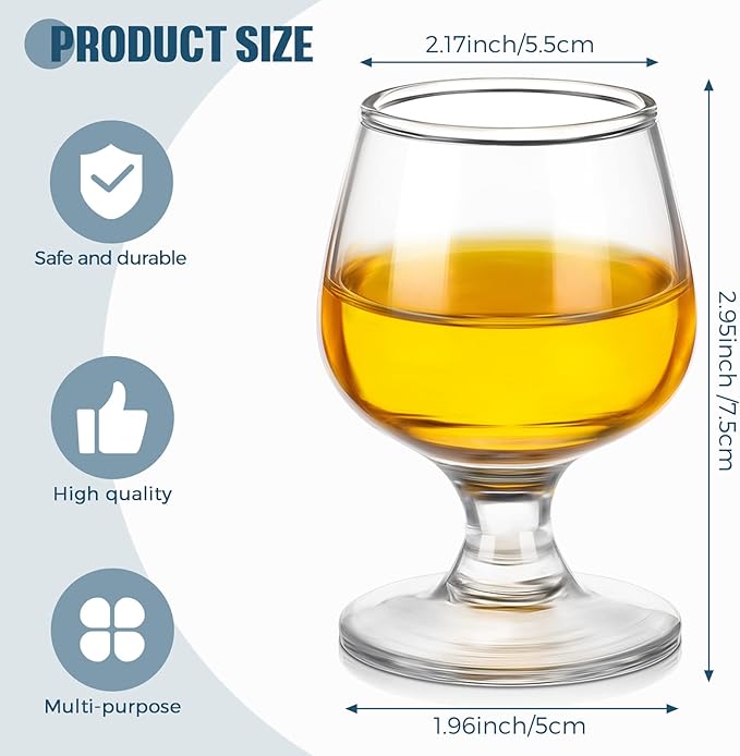 CHENGU 6 Pieces 2 Oz Mini Shot Glass Set for Whiskey, Brandy, Tequila Clear Tasting Glasses, Snifters, Cordial and Sherry Glasses