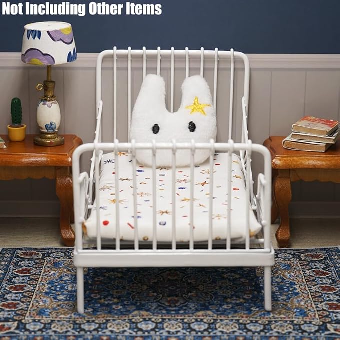 Odoria 1/12 Miniature Iron Bed Dollhouse Furniture Accessories, White
