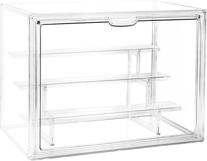 Clear Acrylic Display Case, 4 Tier Acrylic Blind Box for Figures, Dustproof Storage Organizer with Magnetic Door for Action Figures, Stackable Collectibiles Showcase for Doll Toy Car Model