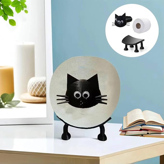Cat Toilet Paper Holder - Funny Animal Paper Towel Holder for Bathroom Decor, Self Standing Unique 3D Printed with Durable Resin