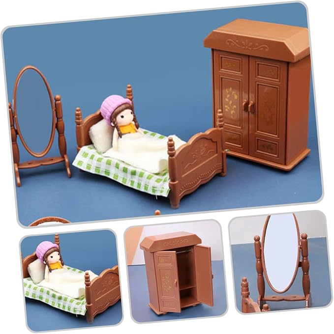 3Pcs Miniature Dollhouse Bedroom Realistic Furniture Accessories for Decorative House Decor for DIY Projects and Creative Play