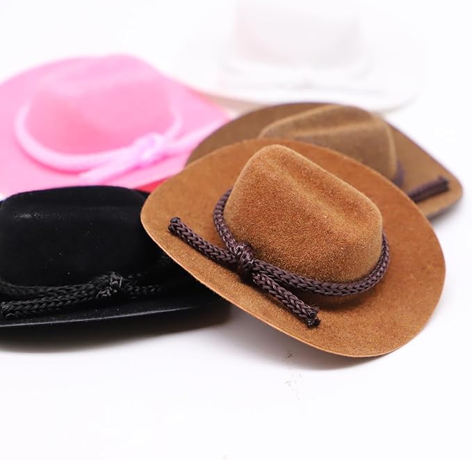 Dollhouse Cowboy Hat, Miniature Cowboy Hat, 1:12 Scale Miniature Soft Cowboy, Mini Hat, American Old West Hat, for Dollhouse Craft Supplies (2PCS) (Light Brown)