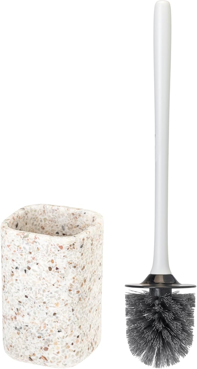 Vigar Zense Toilet Brush and Holder Set, Toilet Bowl Brush with Polyresin Stone Holder, Bathroom Sets for Bathroom Decor and Accessories, Terrazzo
