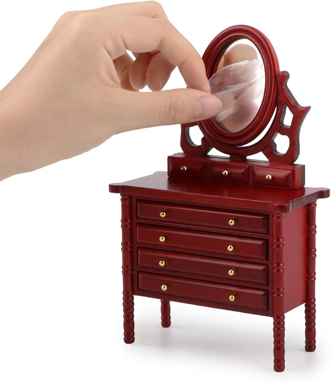 Dollhouse Furniture Dressing Table Miniature Vanity Set with Drawers No Deformation Handy Mini Dressing Table (Red)