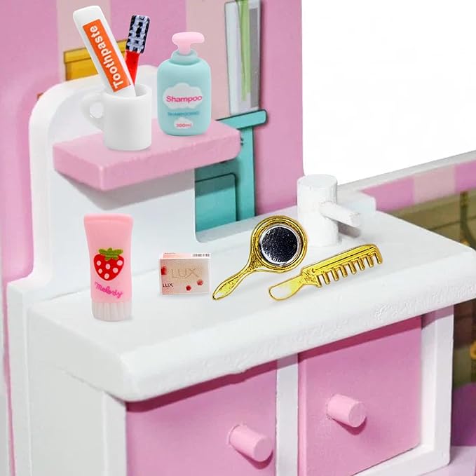 15 PCS Mini Bath Accessories for Dollhouse Decoration, Miniature Toothpaste Toothbrush Bath Sponge Duck
