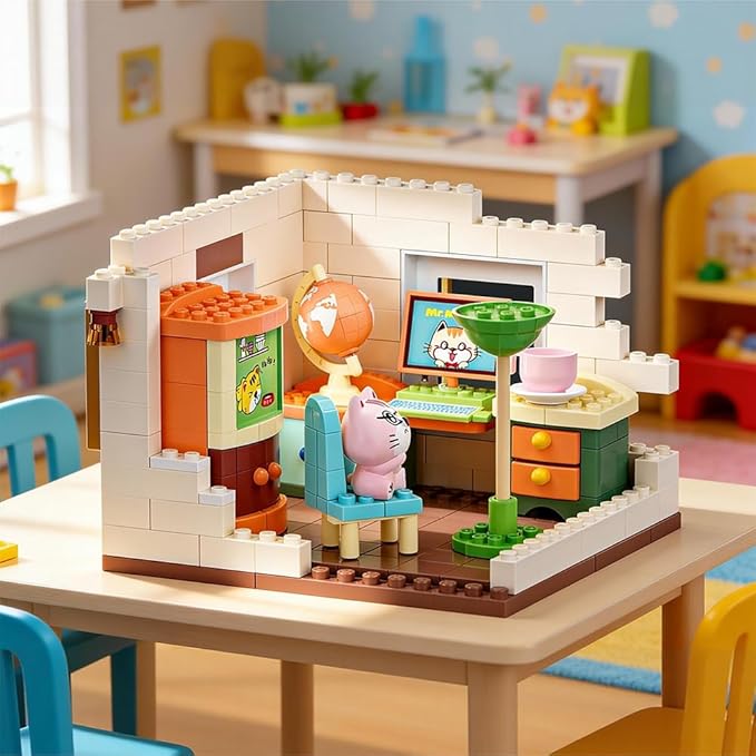 kvlidvo Koko's Cat Town DIY Miniature House Kit,Tiny House Home Office Building Kits,Purrfect Dollhouse with 254PCS,Gift for Cat Lovers Teens Kids Ages 3+. Purr-FECT Gift! (HY-120A2)