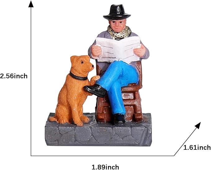 Christmas Village Accessories Ornaments Resin Christmas Village Sets Decoration for Xmas Festival Holiday (Reading with a Dog)
