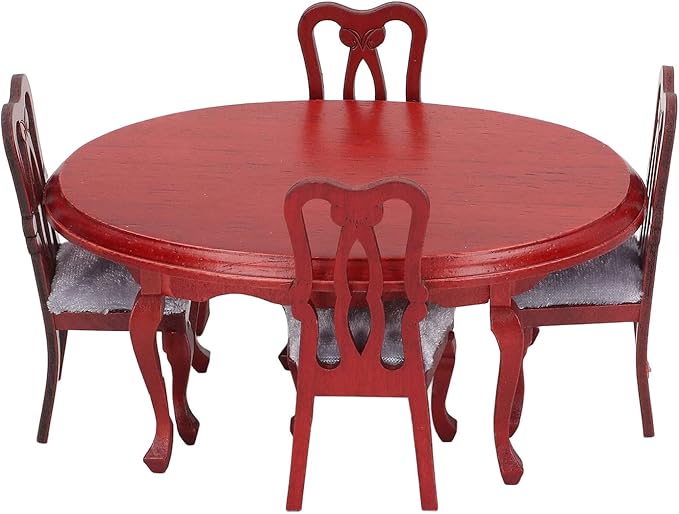 Dollhouse Dining Table Set, 1:12 Scale Dollhouse Mini Furniture Exquisite Premium Wooden Table and Chairs Toysandgames Simulation Furniture