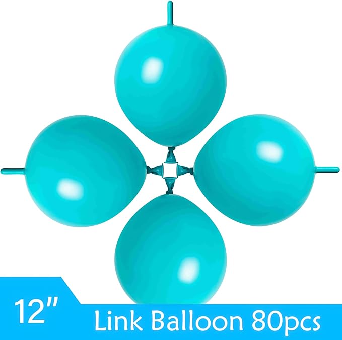 ADIDO EVA Link Balloons Teal Blue 6 Inch Latex Quick Linkale Balloon 80 Pcs for Birthday, Halloween, Christmas, Party Festival Decorations