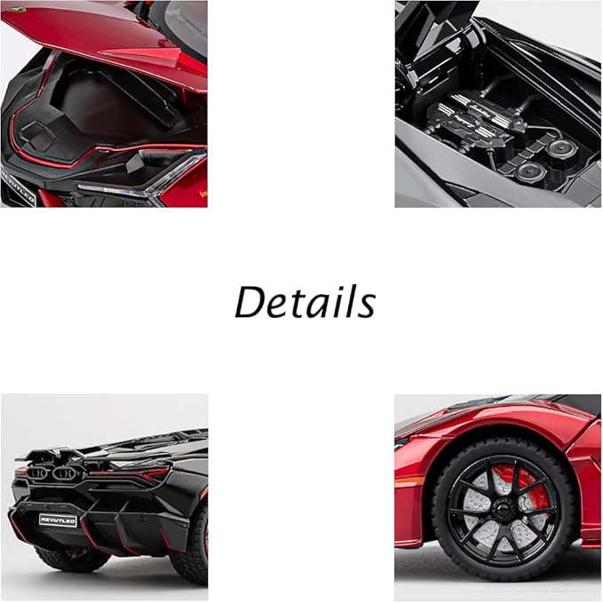 Alloy Collectible 1/24 Lambo Revuelto Toy Pull Back Vehicles Diecast Cars Model with Light & Sound (Red/Black)