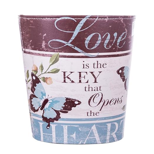 Scakbyer Leather Trash Can, Retro Decorative Waste Basket, 10L Capacity Small Waste Paper Basket, Waterproof Garbage Can for Bathroom, Bedroom, Office, Kitchen and Living Room - Butterfly