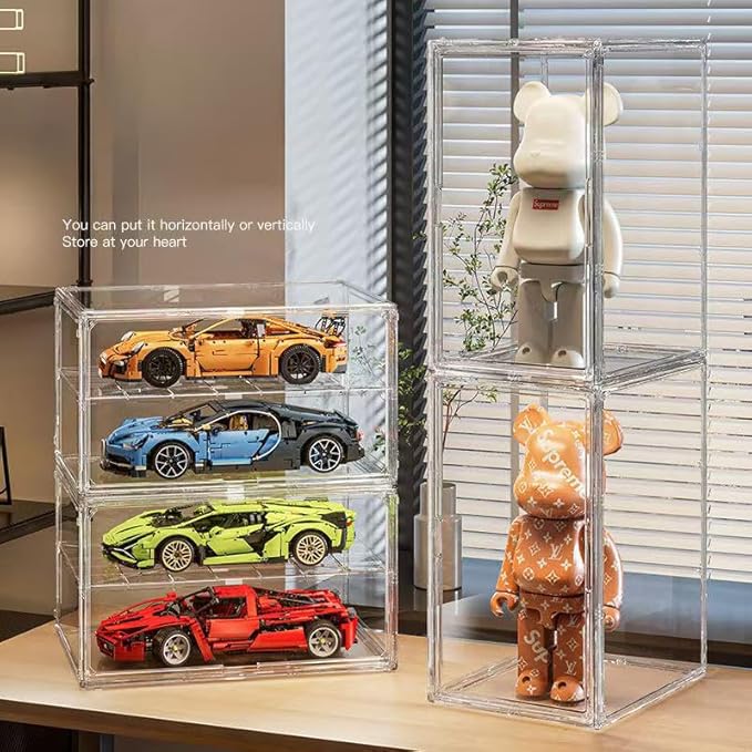 Extra Large 19.7"X14.6"X11.6" Acrylic Display Case with 1 Division Board, Clear Organizer Box Plastic Holder with Magnetic Door for Handbags, Purses, Boots, Figures, Book