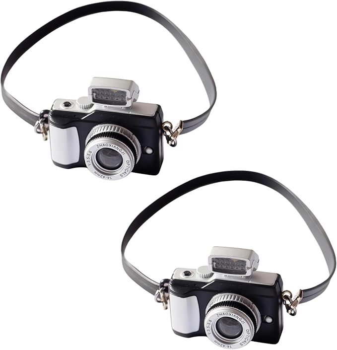2Pcs Miniature Camera 1:4 Scale Mini Camera Prop Mini Camera Ornament Vintage Camera Model Digital Camera Mini Decoration Accessories Photography Props
