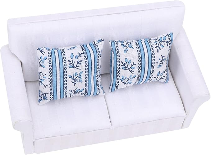 Dollhouse Furniture on 1/12 Scale of Miniature Sofa - Wooden Miniature Sofa Set with Cushions for Dollhouse Living Room and Bedroom Decoration Accessories(Two-seat Sofa with Cushions)