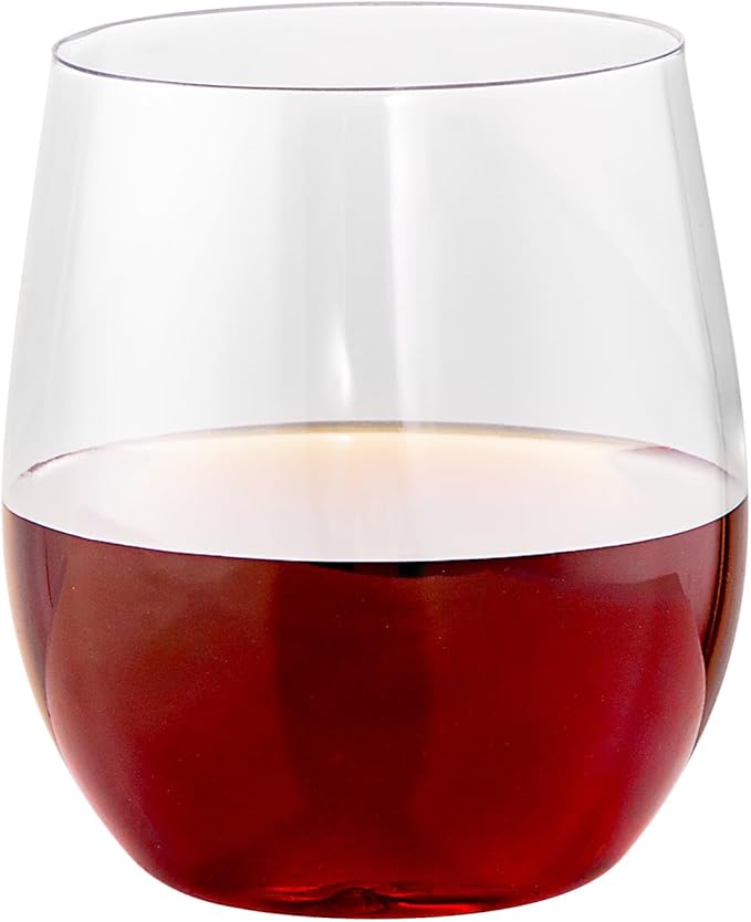 Ciaell 24 Pack Clear Plastic Wine Glasses - 12 Oz Plastic Stemless Glasses - Disposable Wine Cups for Parties & Weddings & Birthdays