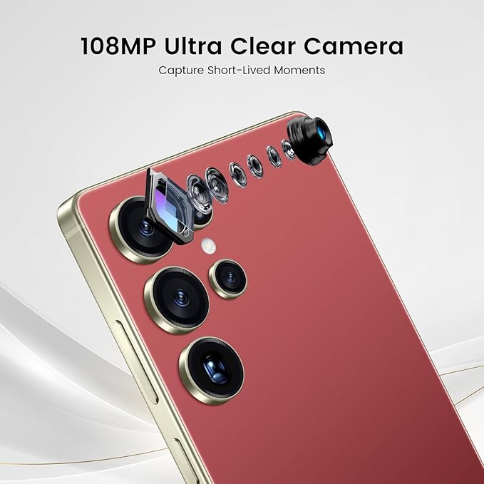 Bnjbmj I25 Ultra Flagship Killer Smartphone - Snapdragon 8 Gen 3, 16GB+512GB, Massive 6.99" FHD+ Display, 108MP+68MP Pro Cam, 7000mAh 2-Day Battery, Android 14, Includes Stylus Pen (Wine Red)
