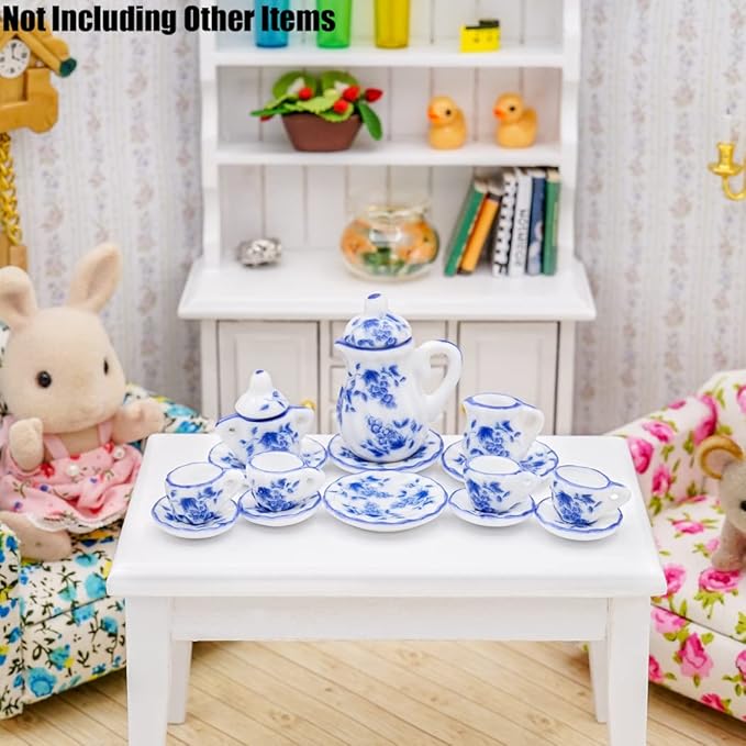 Odoria 1/12 Miniature Porcelain Tea Set 15Pcs Dollhouse Decoration Accessories, Grapes